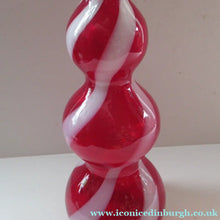 Load image into Gallery viewer, Fabulous Space Age Alrose / Empoli Italian Glass Genie Bottle Vase. Red and White Candy Stripes
