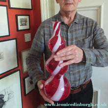 Load image into Gallery viewer, Fabulous Space Age Alrose / Empoli Italian Glass Genie Bottle Vase. Red and White Candy Stripes
