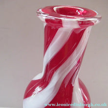 Load image into Gallery viewer, Fabulous Space Age Alrose / Empoli Italian Glass Genie Bottle Vase. Red and White Candy Stripes
