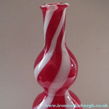 Load image into Gallery viewer, Fabulous Space Age Alrose / Empoli Italian Glass Genie Bottle Vase. Red and White Candy Stripes
