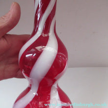 Load image into Gallery viewer, Fabulous Space Age Alrose / Empoli Italian Glass Genie Bottle Vase. Red and White Candy Stripes
