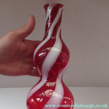 Load image into Gallery viewer, Fabulous Space Age Alrose / Empoli Italian Glass Genie Bottle Vase. Red and White Candy Stripes
