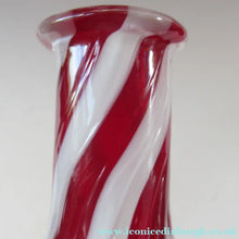 Load image into Gallery viewer, Fabulous Space Age Alrose / Empoli Italian Glass Genie Bottle Vase. Red and White Candy Stripes
