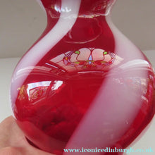 Load image into Gallery viewer, Fabulous Space Age Alrose / Empoli Italian Glass Genie Bottle Vase. Red and White Candy Stripes
