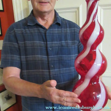 Load image into Gallery viewer, Fabulous Space Age Alrose / Empoli Italian Glass Genie Bottle Vase. Red and White Candy Stripes
