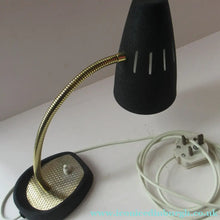Load image into Gallery viewer, SPACE AGE Desk Lamp. Vintage 1960s with Flexible Gooseneck arm &amp; Matt Black Metal Shade. On-off button on the base
