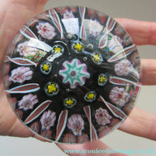 Load image into Gallery viewer, Vintage Strathearn Paperweight 1960s Millefiori Canes and Latticino Half Spokes
