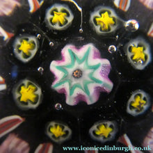 Load image into Gallery viewer, Vintage Strathearn Paperweight 1960s Millefiori Canes and Latticino Half Spokes
