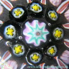 Load image into Gallery viewer, Vintage Strathearn Paperweight 1960s Millefiori Canes and Latticino Half Spokes
