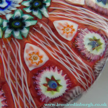 Load image into Gallery viewer, LARGE Strathearn Millefiori Canes and Latticino Ten Spoke Paperweight. Red Ground
