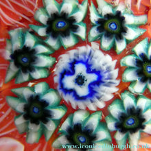 Load image into Gallery viewer, LARGE Strathearn Millefiori Canes and Latticino Ten Spoke Paperweight. Red Ground
