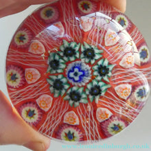 Load image into Gallery viewer, LARGE Strathearn Millefiori Canes and Latticino Ten Spoke Paperweight. Red Ground
