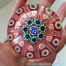 Load image into Gallery viewer, LARGE Strathearn Millefiori Canes and Latticino Ten Spoke Paperweight. Red Ground
