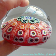 Load image into Gallery viewer, LARGE Strathearn Millefiori Canes and Latticino Ten Spoke Paperweight. Red Ground
