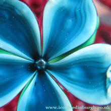 Load image into Gallery viewer, 1960s Strathearn Paperweight Lampwork Blue Flower and Faceted Panels Original Box Scottish Glass
