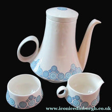 Load image into Gallery viewer, 1960s Space Age Carlton Ware Coffee Set with Four Cups and Saucers. Blue and White
