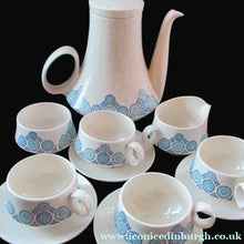 Load image into Gallery viewer, 1960s Space Age Carlton Ware Coffee Set with Four Cups and Saucers. Blue and White
