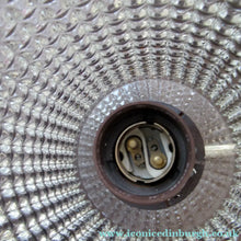 Load image into Gallery viewer, 1960s Glass MODERNIST / BRUTALIST Pendant Chandelier - Stainless Steel Radiating Arms with Clear Hobnail Glass Shades 
