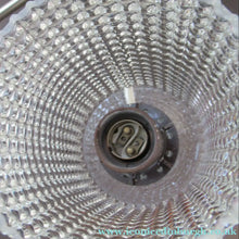 Load image into Gallery viewer, 1960s Glass MODERNIST / BRUTALIST Pendant Chandelier - Stainless Steel Radiating Arms with Clear Hobnail Glass Shades 
