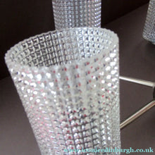 Load image into Gallery viewer, 1960s Glass MODERNIST / BRUTALIST Pendant Chandelier - Stainless Steel Radiating Arms with Clear Hobnail Glass Shades 
