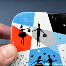 Load image into Gallery viewer, Pretty 1960s Vintage Sweetie Tin by Edward Sharp &amp; Son, Kent. Decorated with Silhouettes of Couples Dancing
