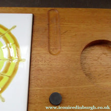Load image into Gallery viewer, 1960s Syd Walker Ceramic and Oak Cheeseboard. Scottish Retail Historical Item
