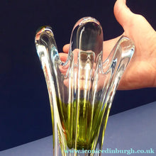 Load image into Gallery viewer, Josef HOSPODKA / Chribska; Czechoslovakia. Fine Chunky 1960s Pale Blue and Lime Green Glass Vase
