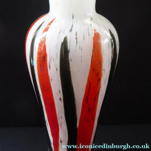 Load image into Gallery viewer, ITALIAN 1960s Glass Vase. Hand Blown with Mottled White Body and Red and Black Striped Inclusions
