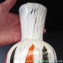 Load image into Gallery viewer, ITALIAN 1960s Glass Vase. Hand Blown with Mottled White Body and Red and Black Striped Inclusions
