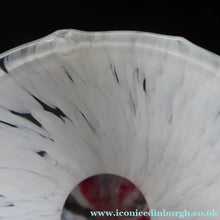 Load image into Gallery viewer, ITALIAN 1960s Glass Vase. Hand Blown with Mottled White Body and Red and Black Striped Inclusions
