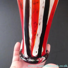 Load image into Gallery viewer, ITALIAN 1960s Glass Vase. Hand Blown with Mottled White Body and Red and Black Striped Inclusions
