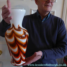Load image into Gallery viewer, Italian V.B Opaline ZEBRA Stripe Glass Vase. 13 3/4 inches in height
