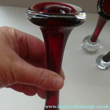 Load image into Gallery viewer, THREE Vintage 1960s SWEDISH Aseda Glass Tall Stem Vases. Set of Three. All Different
