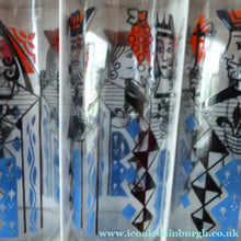 Load image into Gallery viewer, 1960s TUMBLERS. "Royalty" Playing Cards Design by Alexander Hardie-Williamson for Ravenshead Glass. Kings &amp; Queens Slim Jim Drinking Glasses
