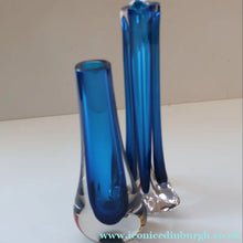 Load image into Gallery viewer, 1960s Minimalistic GEOFFREY BAXTER Whitefriars Kingfisher Glass Blue Vases
