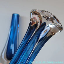 Load image into Gallery viewer, 1960s Minimalistic GEOFFREY BAXTER Whitefriars Kingfisher Glass Blue Vases
