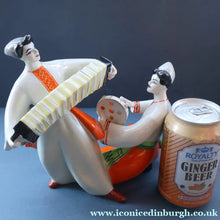 Load image into Gallery viewer, UKRAINE POTTERY. Vintage 1960s Figurine Cossacks Dancing and Playing Musical Instruments

