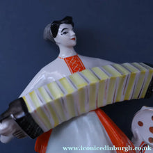 Load image into Gallery viewer, UKRAINE POTTERY. Vintage 1960s Figurine Cossacks Dancing and Playing Musical Instruments

