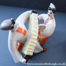 Load image into Gallery viewer, UKRAINE POTTERY. Vintage 1960s Figurine Cossacks Dancing and Playing Musical Instruments

