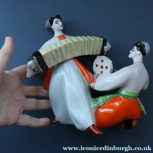 Load image into Gallery viewer, UKRAINE POTTERY. Vintage 1960s Figurine Cossacks Dancing and Playing Musical Instruments

