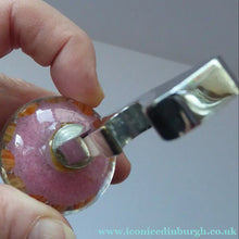 Load image into Gallery viewer, VASART GLASS Paperweight Set into a Lassman Chrome Bottle Opener Section. Miniature Millefiori Weight; 1960s
