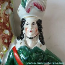 Load image into Gallery viewer, Antique Victorian Spill Vase Featuring a Pair of Huntsmen Wearing Short Green Tunics with a Large Dog
