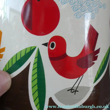 Load image into Gallery viewer, 1960s Vintage Cadbury's Biscuit Tin with Fitted Lid. Cartoon Birds and Apple Pattern
