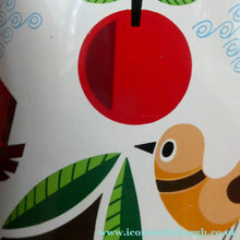 Load image into Gallery viewer, 1960s Vintage Cadbury's Biscuit Tin with Fitted Lid. Cartoon Birds and Apple Pattern
