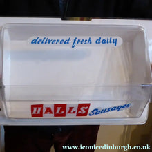 Load image into Gallery viewer, 1960s VINTAGE FOOD RETAIL Shop Display for Halls (of Broxburn).  Covered Plastic Sausages Shop Display Item. Plus Vintage Sausages Price Tag
