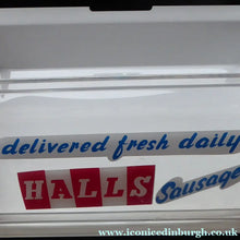 Load image into Gallery viewer, 1960s VINTAGE FOOD RETAIL Shop Display for Halls (of Broxburn).  Covered Plastic Sausages Shop Display Item. Plus Vintage Sausages Price Tag
