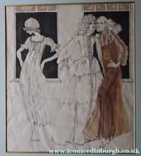 Load image into Gallery viewer, 1960s Vintage Original Fashion Drawing Showing Three Glamour Models in La Mode Outfits

