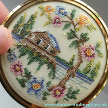 Load image into Gallery viewer, Vintage 1960s POWDER COMPACT with Chinese Landscape Petit Point on Lid
