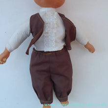 Load image into Gallery viewer, Strange VINTAGE RABBIT. Mr Rabbit has ceramic head and paws, soft body and has a vintage clothes on 16 1/2 inches
