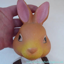 Load image into Gallery viewer, Strange VINTAGE RABBIT. Mr Rabbit has ceramic head and paws, soft body and has a vintage clothes on 16 1/2 inches
